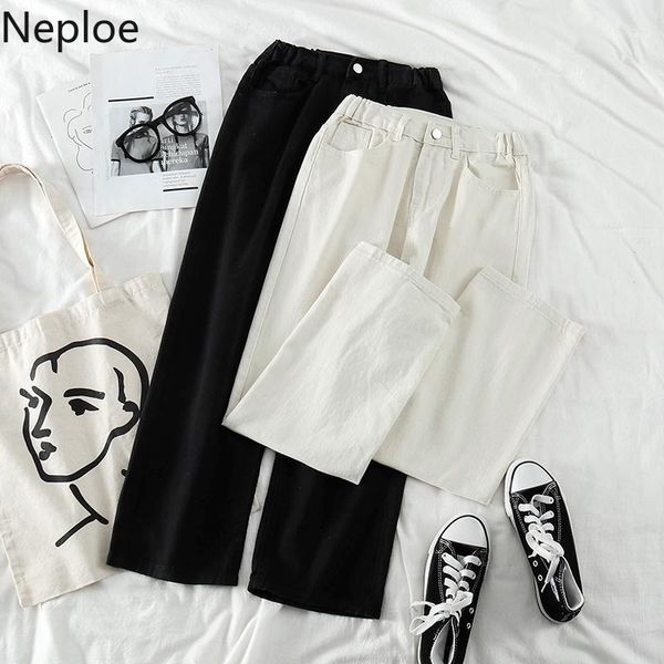 

neploe bf style pants women harajuku elastic waist pockets ladies denim jeans fashion straight casual female trousers a100141, Blue