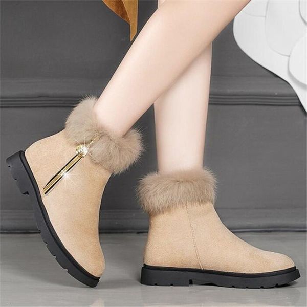 

boots short women 2021 winter plus cashmere riding side zipper tube flat bottom snow platform1, Black