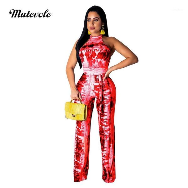 

mutevole women backless wide leg print jumpsuits casual bodyocn halter jumpsuit pants summer sleeveless party jumpsuit belt1, Black;white