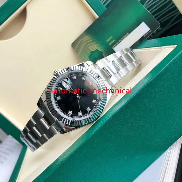 

u1 factory black dial 41mm mens watch diamond hour markers 126334 stainless steel automatic mechanical waterproof sapphire luxury wristwatch, Slivery;brown