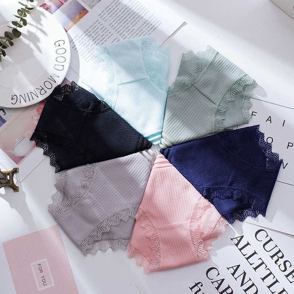 

women's new threaded cotton large size ladies briefs lace panties, Black;pink