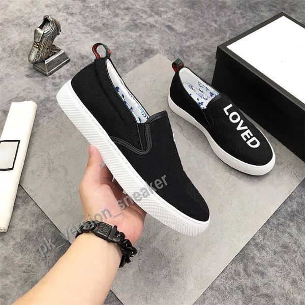 

men women casual shoes slip on flat sneakers versatile style leisure lazy canvas scarpe race chaussures strawberry loved tiger loafers, Black