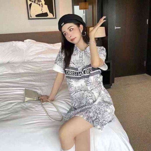 

2022 factory wholesale new a-line skirt summer zoo series print stripe letter high waist thin short sleeve polo collar dress, Black;gray