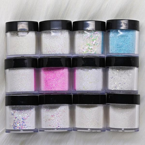 

12bottles/set acrylic powder crystal glitter powder for making 3d nail tips decoration extension builder acrylic dust ki jllzlm, Silver;gold