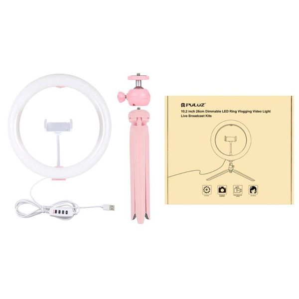 

desktripod+pu456f 10.2 inch 26cm dimmable dual color temperature led arc diffused light ring pgraphy fill light