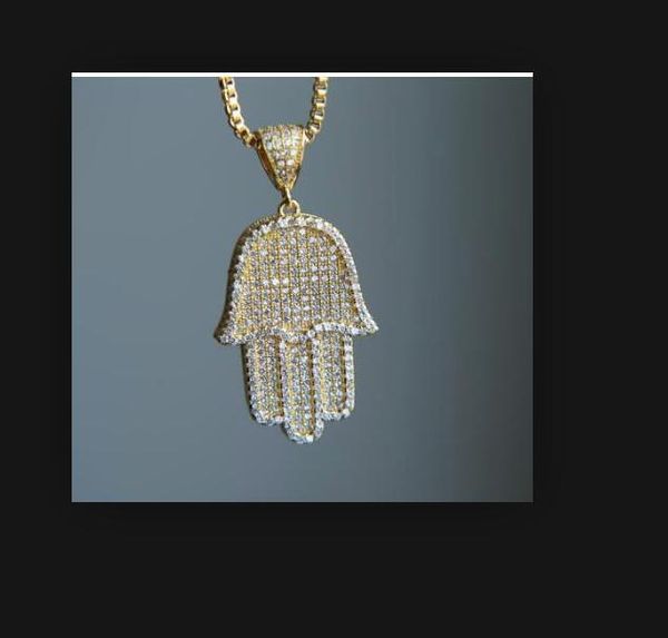 Catena bling hip-hop di alta qualità da 24 pollici per donne e uomini, collana con ciondolo a mano Hamsa frullato d'argento dorato, regalo di compleanno