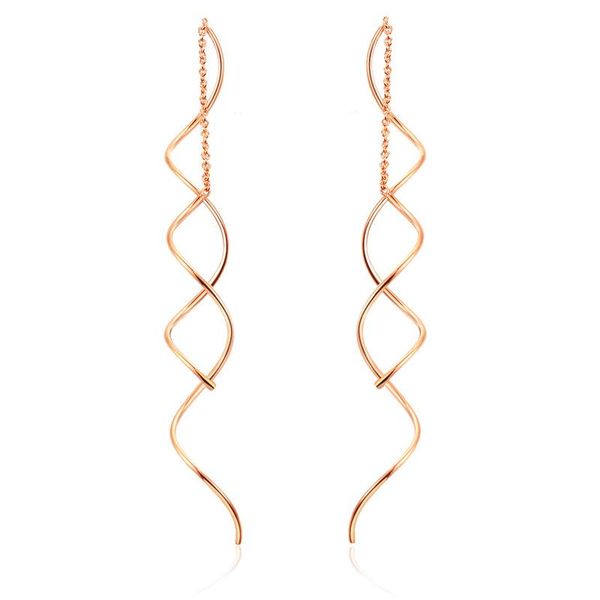 

fashion rose gold sterling 925 silver color earrings for women long dangle drop earring jewelry wave geometric earring ear line