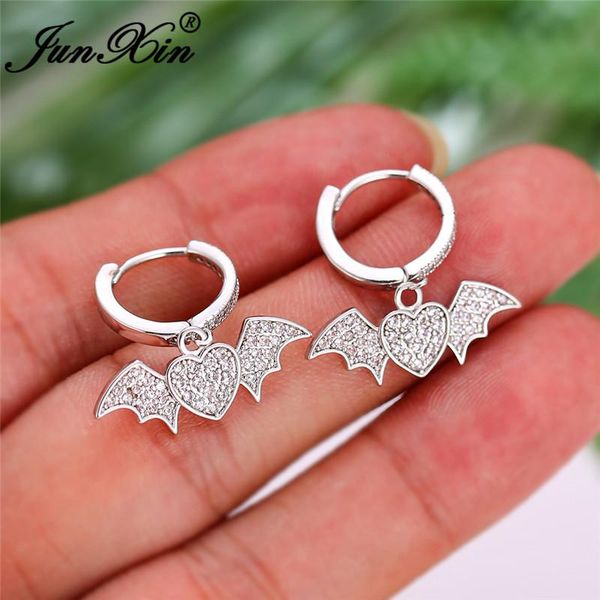 

hoop & huggie original animal bat earrings for women men vintage black red crystal love heart halloween day party zircon jewelry, Golden;silver