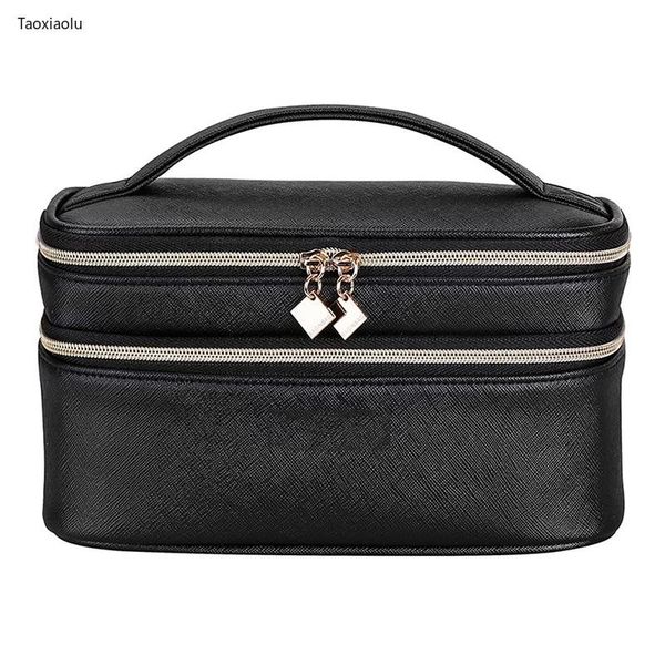 

new fashion pu cosmetic bag multifunctional large capacity beautician case portable double compartment waterproof storage bag