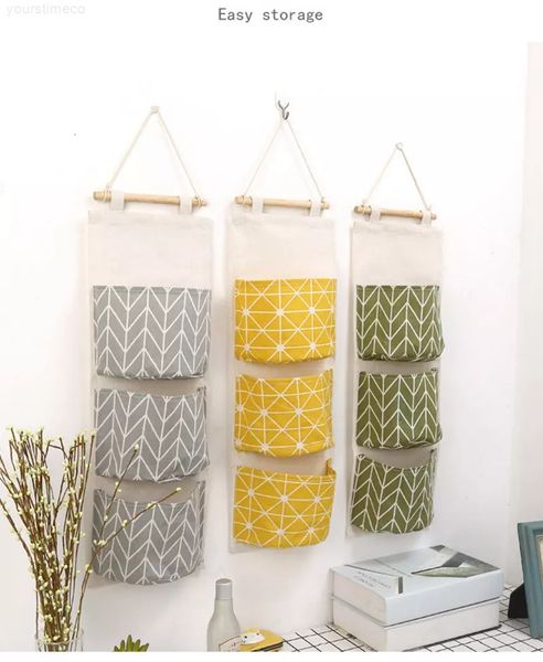 

new cotton wall hanging organizer multi-layer holder storage bag home decoration makeup rack linen jewelry 3 pocket
