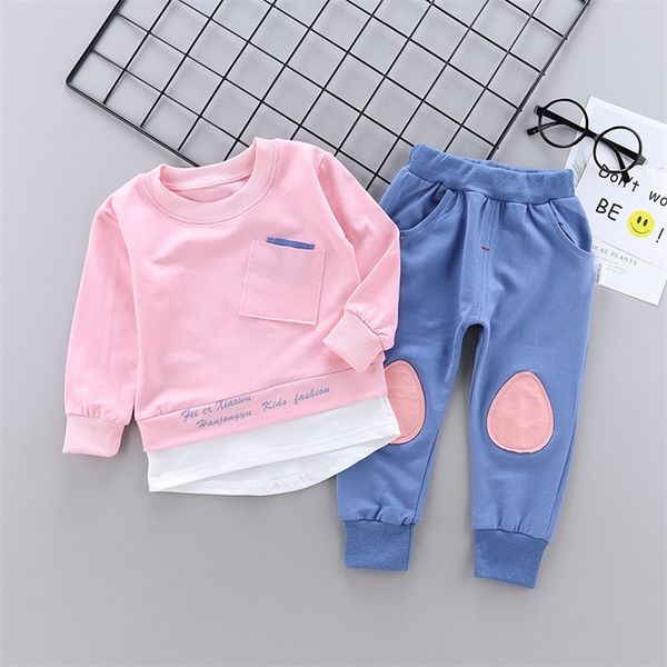 

autumn children boy girl clothes baby long sleeve t-shirt pants 2pcs suits kids clothing sets toddler tracksuits 1 2 3 4 5 years lj200814, White