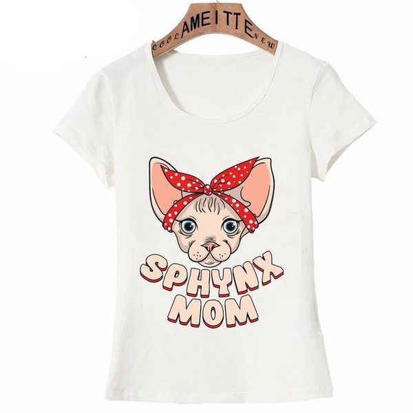

2020 summer women short sleeve sphynx cat mom funny design sphynx mom rocking the cat life t-shirt casual cute girl tees, White
