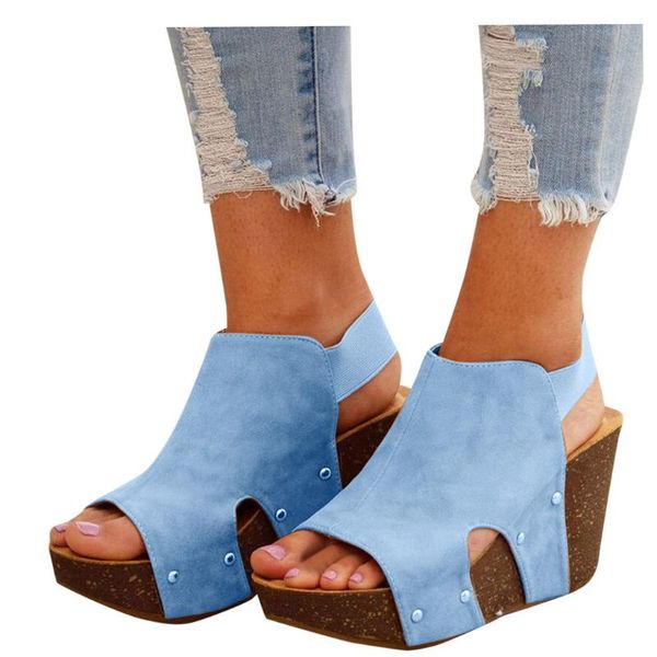 

roman platform sandals wedge shoes for women heels sandalias mujer thick bottom elastic band summer clog womens zapatos de mujer, Black