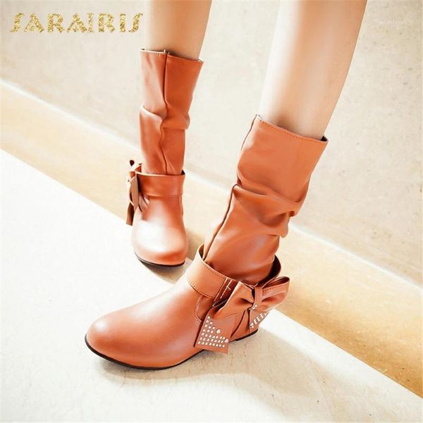 

boots sarairis 2021 fashion big size 43 good quality sweet bowtie winter woman shoes elegant ladies boot female1, Black