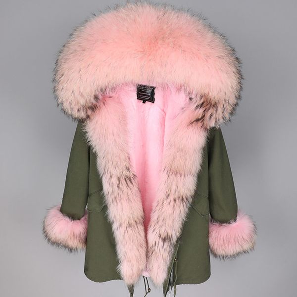 

2021 natural new raccoon collar to overcome long section artificial detachable skin lining thick women's jacket eap3, Black