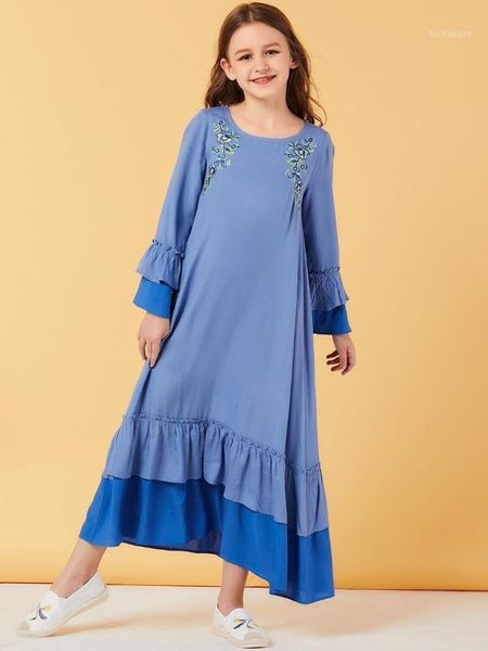 

sweat muslim girls dress ruffles moroccan dresses children kids kimono islamic clothing dubai a-line vestido kaftan abaya elbise1, Red
