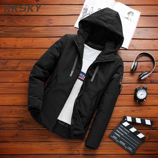 

m-7xl hooded jacket long sleeve for male zipper casual warm men's solid color coat winter kg-925, Black