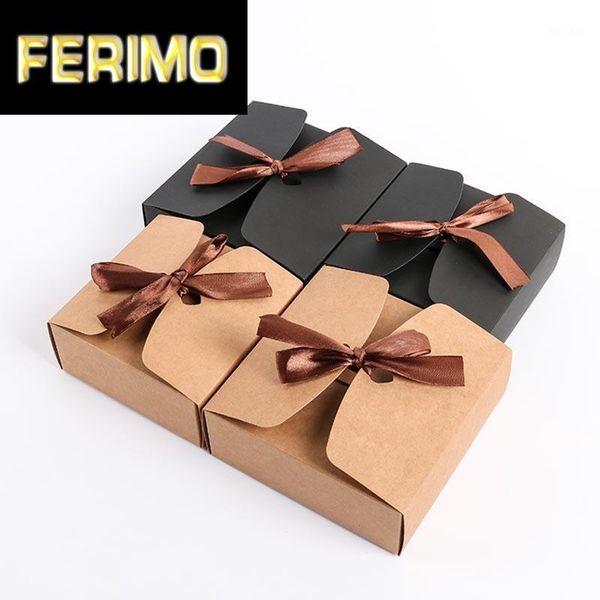 

5pcs brown kraft paper candy box with ribbon wedding favors small gift packaging boxes birthday baby shower party decoration1