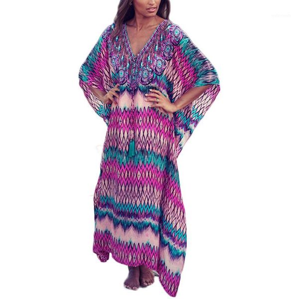 

sarongs 2021 designs long dresses boho floral summer beach dress1, Blue;gray