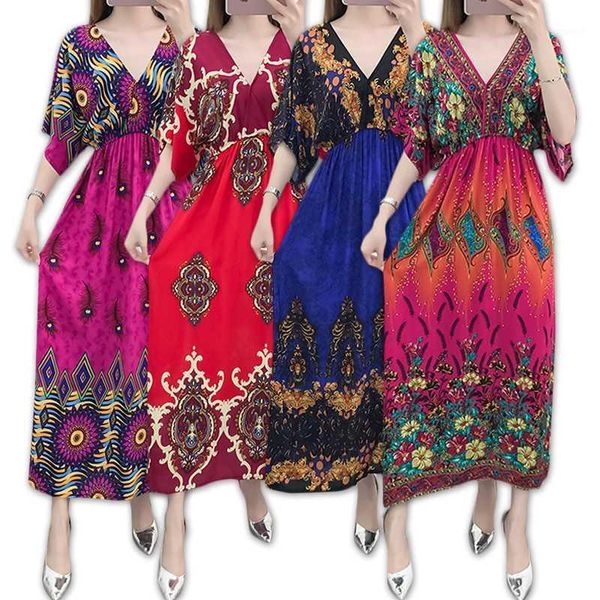 

women summer bohemian dress vintage beach boho elegant printed dress 2020 fashion flower loose short sleeveless plue size1, Black;gray