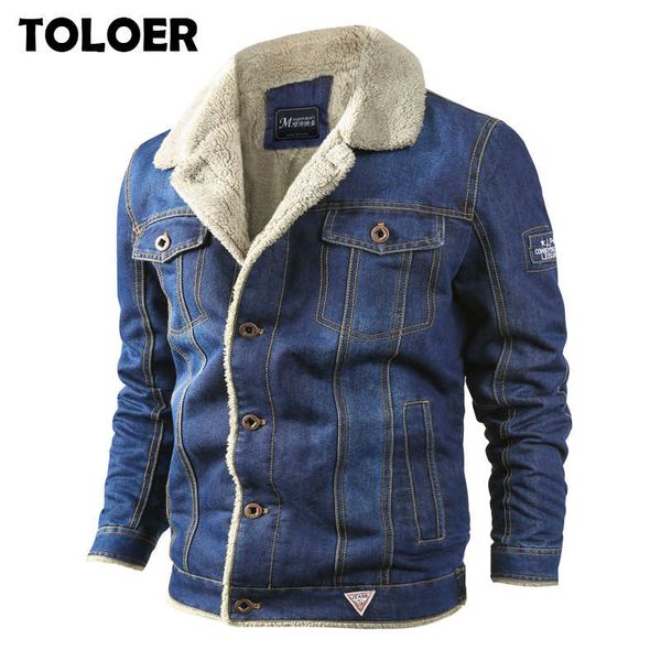 

fleece denim jacket mens winter casual warm bomber jackets men jean jacket coat outwear male cowboy cotton solid streetwear 201004, Black;brown