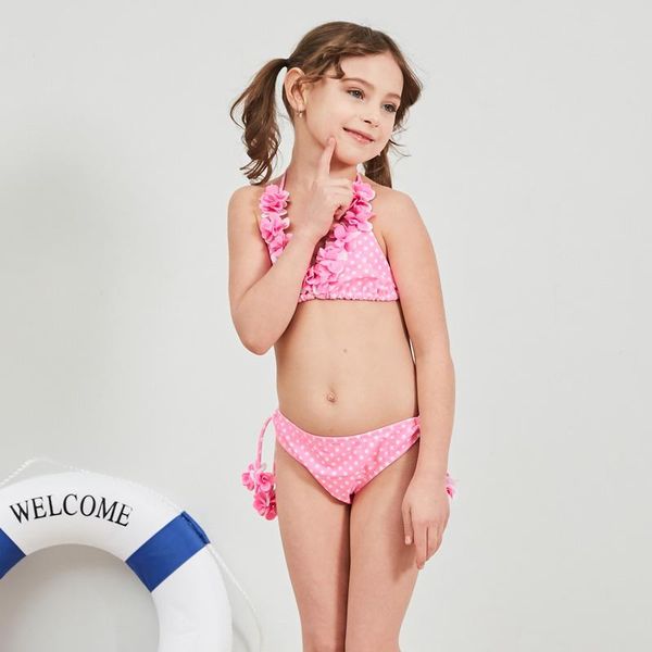 

children's swimwear 2021 baby girl's swimsuit kid bikini children pretty flower halter dot for girl beachwear