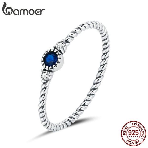 

cluster rings bamoer blue zircon finger for women 925 sterling silver retro engagement wedding jewelry fashion accessories scr693, Golden;silver