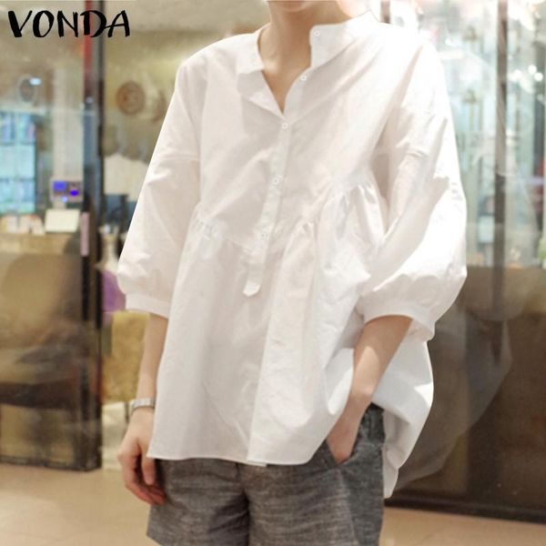 

plus size blouses women vonda 2020 casual button up shirts loose long sleeve pullover bohemian blusas vintage baggy, White