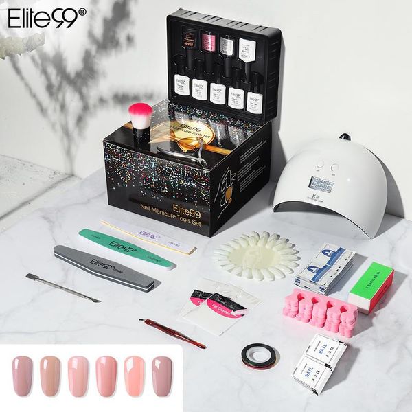 

elite99 gel nail polish set uv led lamp dryer with 9pcs nail gel kit soak off manicure set brush cleaning buffer art tools