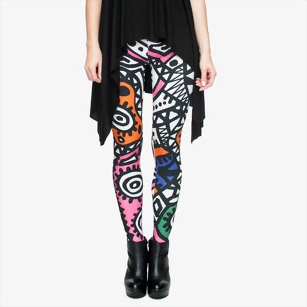 

fashion high elasticity legging tribe totem 3d printing women legins stretchy trousers slim fit pants leggings, Black