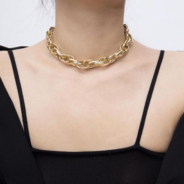 

chains punk golden chain choker necklace jewelry for women hip hop miami curb big thick chunky clavicle egirl aesthetic, Silver