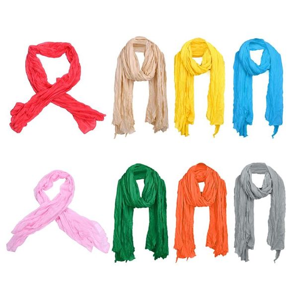 

women ruched detail semi sheer soft simple casual scarf - yellow, Blue;gray