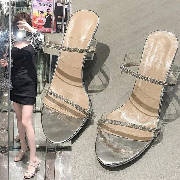 

women high heels slippers ladies transparent fashion summer slipper women's casual comfortable shoes female footwear 2021 #re4l, Black