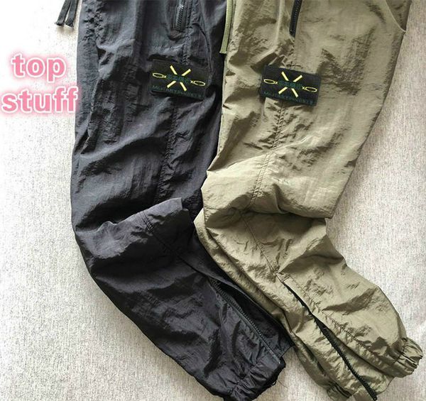 

19ss nylon mens pants brand travel retro sweat pants details metal nylon mesh breath loose feet ykk zipper shrink trousers for men, Black