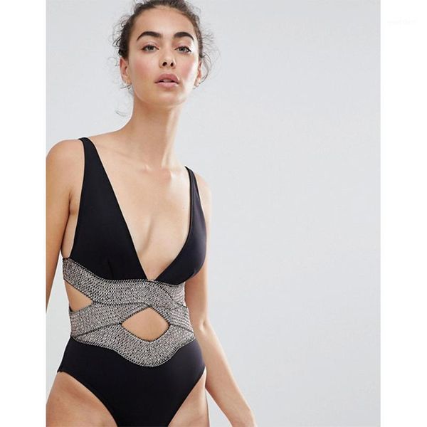 

bandage women one piece swimsuit 2020 shiny swimwear push up monokini black bathing suit bodysuit maillot de bain1, White;black