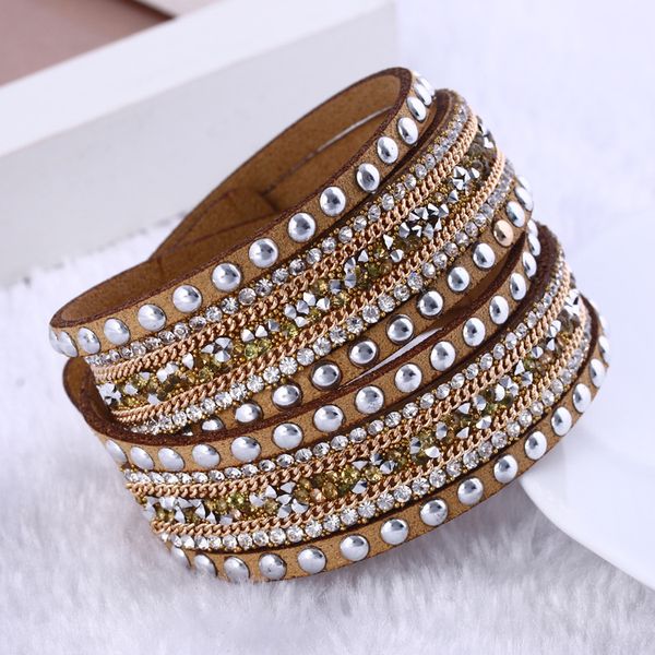

charm rhinestones multilayer leather wrap bracelets slake flocking bangles with sparkling crystal women sandy beach fine