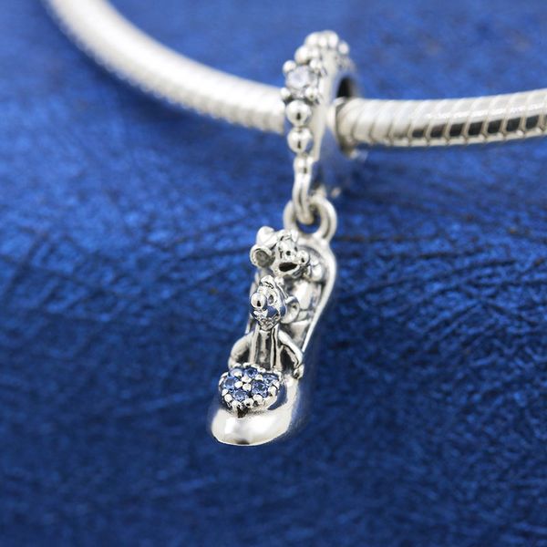 100% 925 Sterling Silver Glass Slipper Mice Dangle Charme Bead Fits Europeus Pandora Jóias Charme Pulseiras