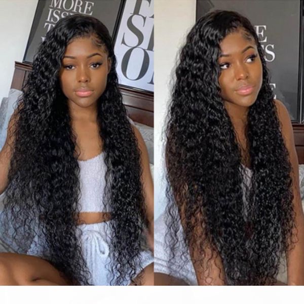 

brazilian water wave wig t part hairline 4x4 lace closure human hair wigs for black women 8-30inch remy wet and wavy wigs