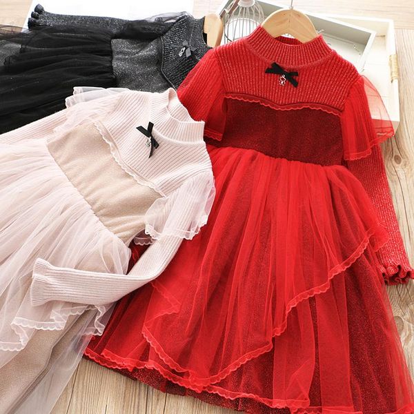 

girl's dresses girl dress winter children's bow 2021 autumn, Red;yellow
