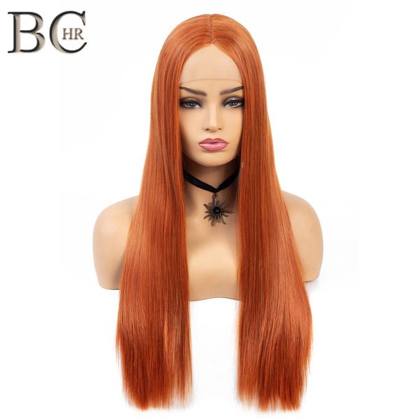 

22 inch straight wig orange synthetic 13*4 lace front wig for women middle part long wig handmade lace hair ing, Black