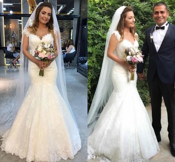 

2021 vintage full lace mermaid wedding dresses off the shoulder sweep train plus size bridal gowns sweet lady marriage gowns designer style, White