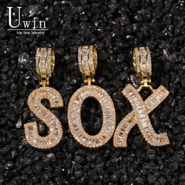 

pendant necklaces uwin baguette letters cz custom name necklaces&pendant bling cubic zirconia full iced out hiphop jewelry gift, Silver