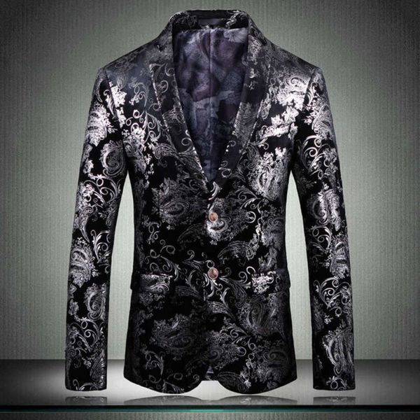 

men's two button print large tuhao new silver suit, White;black