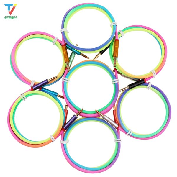 

300pcs 3.5 mm jack audio cable rainbow bamboo copper shell male to male stereo auxiliary cord for car samsung s8 mp4 aux cable