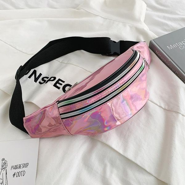 

2021 new women waist bag bright color waist bag female belt black single shoulder messenger laser chest