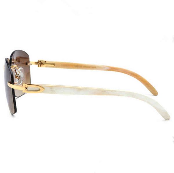 

2022 factory wholesale belight optical nature white buffalo horn shape rimless men sunglass unique designcase ng 4189705, White;black