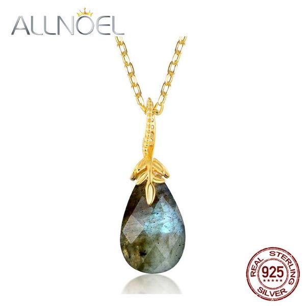 

chains allnoel solid 925 sterling silver pendant necklace for women 100% natural labradorite waterdrop charm with adjustable chain