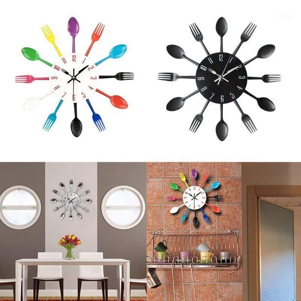 

creative kitchen wall clock 3d modern cutlery kitchen spoon fork wall clock decal room home decoration1
