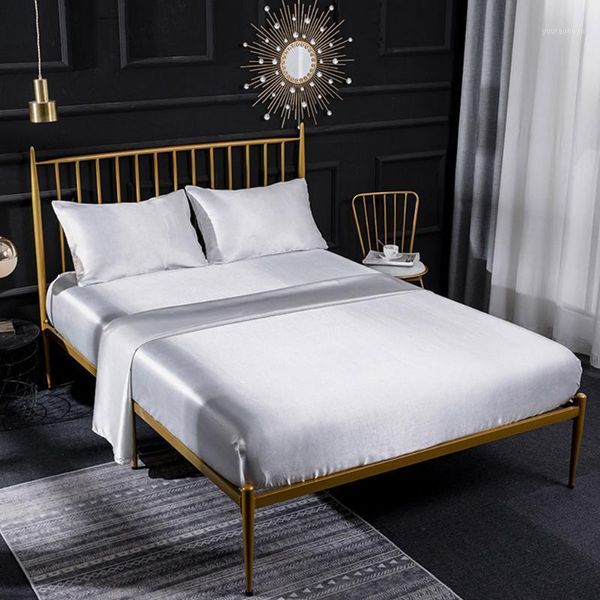 

4pcs home bedding fitted cover polyester wrinkle comfortable satin sheets set easy clean l with pillowcase silky smooth1
