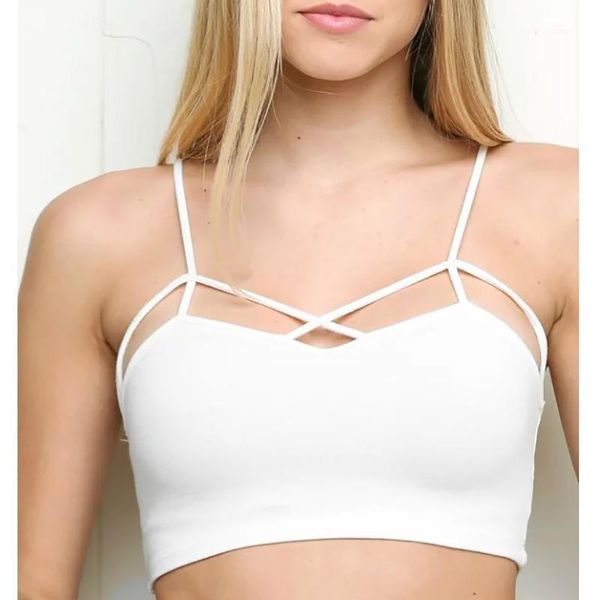 

new summer modal lingerie front cross strap padded crop solid cut-out hollow white black bralette1, Black;white